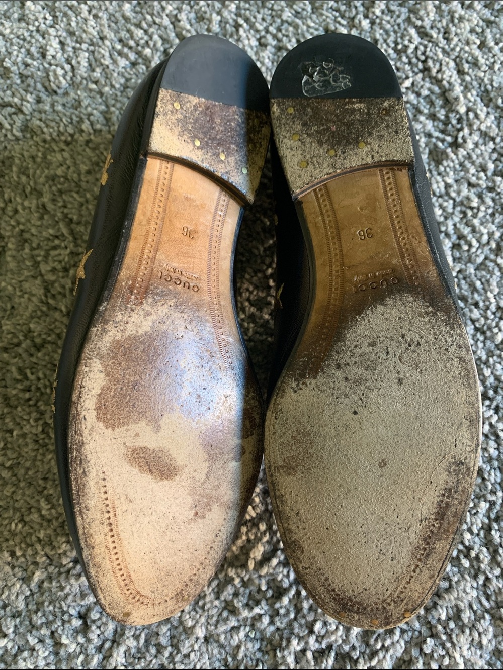 Gucci Black Leather Loafers with Gold Embroidered Stars & Bees - Picture 5 of 5